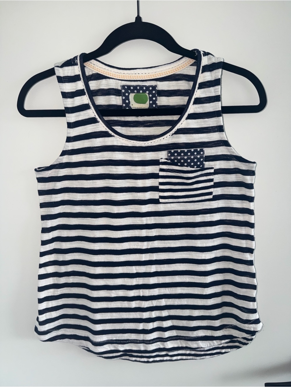 Anthropologie Navy & White Striped Tank with Polka Dot Pocket